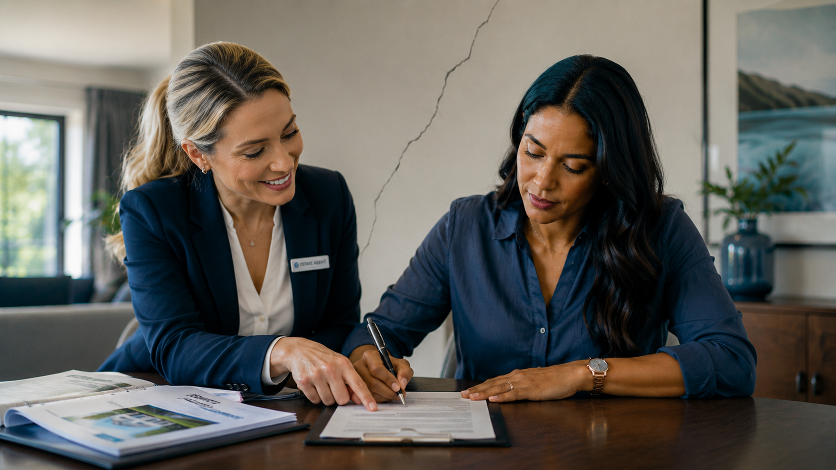 South African buyer signing an Offer to Purchase with a visible wall crack in the background